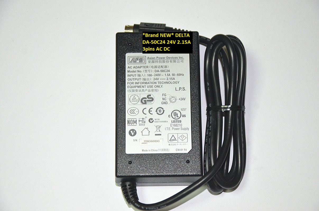 *Brand NEW* AC100-240V 50/60Hz APD 24V 2.15A DA-50C24 3pins AC DC ADAPTER POWER SUPPLY